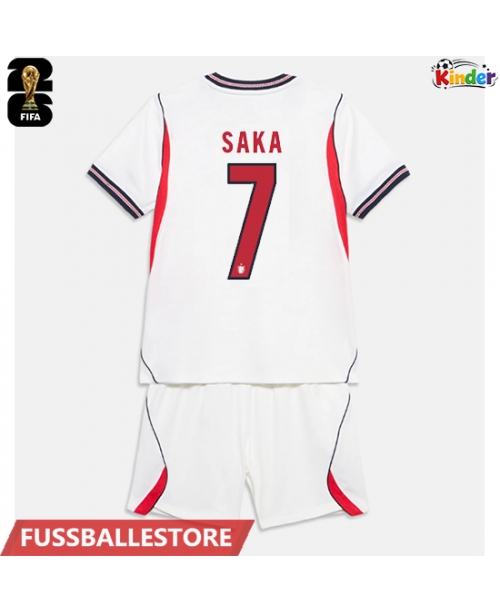 Günstige England Bukayo Saka #7 Heimtrikotsatz Kinder WM 2026 Kurzarm (+ Kurze Hosen)